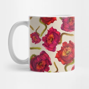 Scarlet Red Poppy Flower vintage illustration pattern Mug